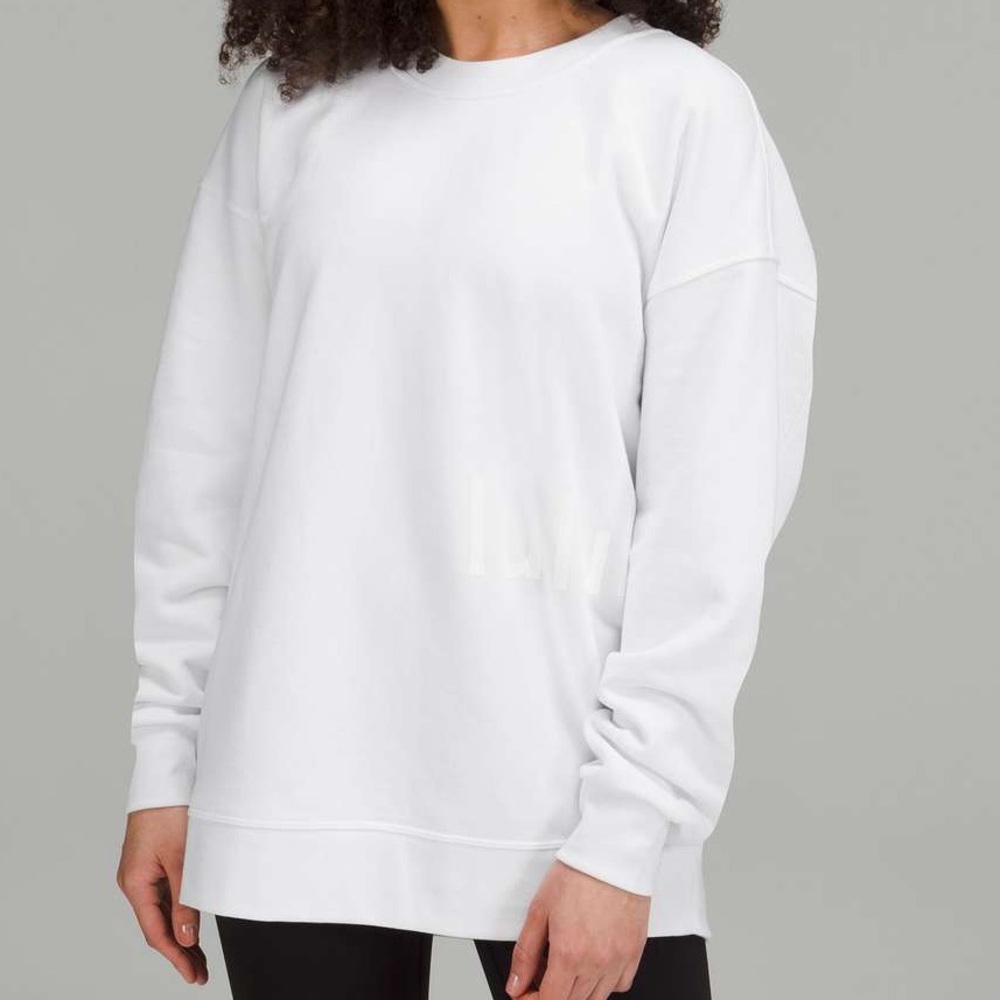 Lululemon Perfectly Oversized Crew Neck Sweater *Graphic in White -SIZE 0-2